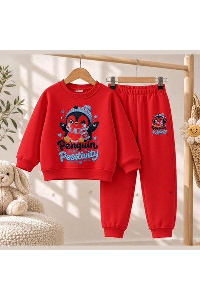 playwear Team Sweatshirt Posidi Penguin Printed Girls' and Boys' Crew Neck Sw...
