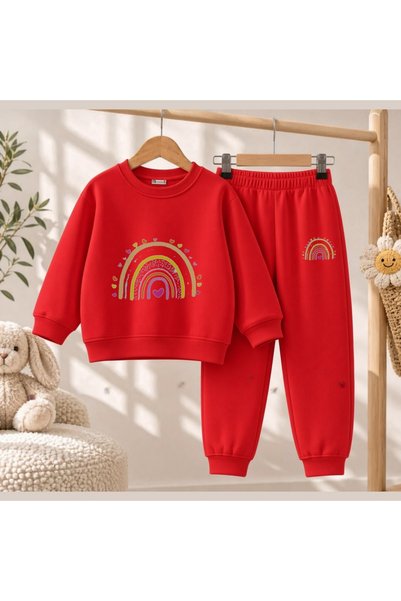 playwear Team Sweatshirt Rainbowv1Printed Girls' and Boys' Crew Neck