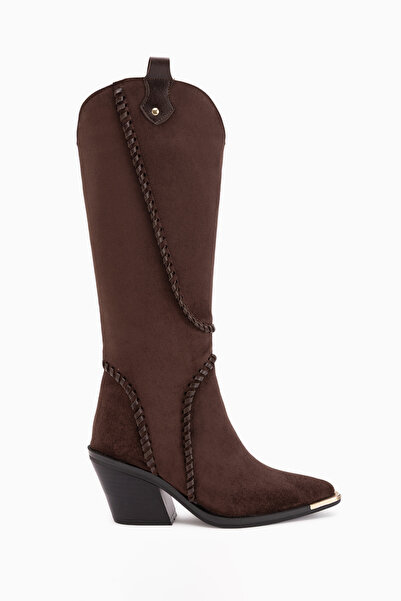 Limoya Gertie Brown Suede Western Women's Boots with Stitching Detail