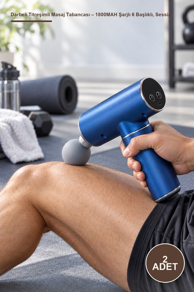Yenilig 2 Adet Darbeli Titreşimli Masaj Tabancası – 1800MAH Şarjlı 6 Başlıklı, Sessiz Güç, Mavi, Fascia Gun Massage Gun Kas Gevşetme Spor Sonrası Toparlanma Egzersiz Aleti