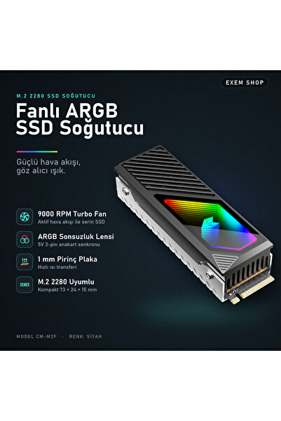 Fanlı ARGB SSD Soğutucu Siyah Renk