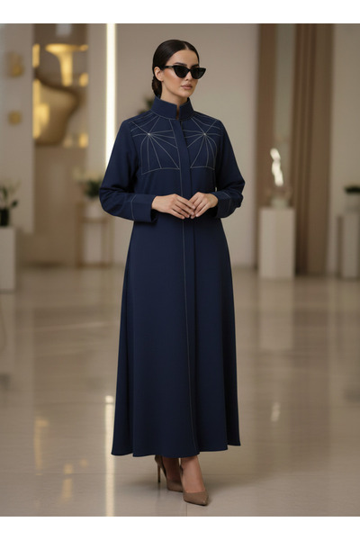 Msquare Fashion Bold And Modern Blue Cobra Crepe Abaya Mandarin Collar Edition