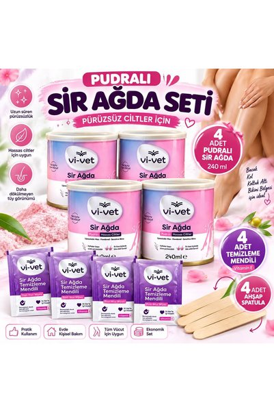 PUDRALI KONSERVE SİR AĞDA 4 ADET 240 ML + 4 ADET TEMİZLEME MENDİLİ + 4 ADET AHŞAP SPATULA SETİ
