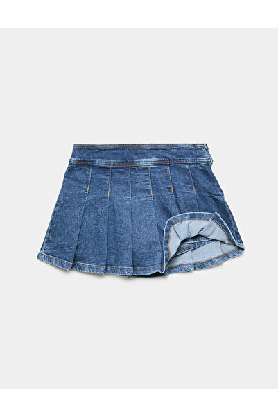 Marks & Spencer Pileli Denim Mini Şort Etek
