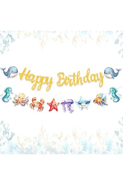 GENERAL Ocean Birthday Banner, Under the Sea Party Decorations, Shark and Wha...
