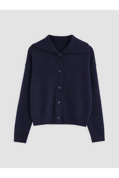 LC Waikiki Nevavm Navy Blue Knitwear Plain Short Women's Cardigan with a Diff...