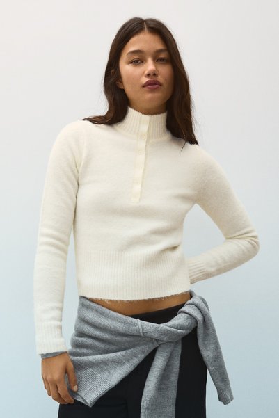 Bershka Düğmeli yaka perkins kazak