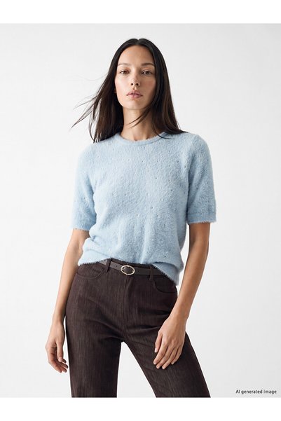 LC Waikiki Nevavm Farkıyla Lcw Everyday Blue Oval Collar Stone Women's Knitwe...