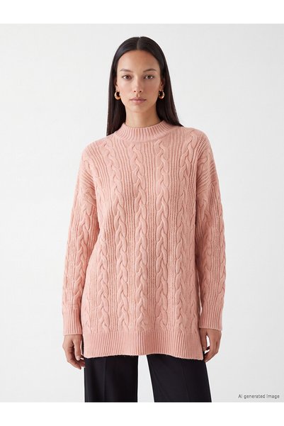 LC Waikiki Nevavm Pink Knitwear Patterned Loose & Baggy Women's Tunic with a ...