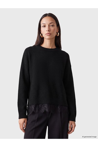 LC Waikiki Nevavm Black Lace Detailed Women's Knitwear Sweater with Difference