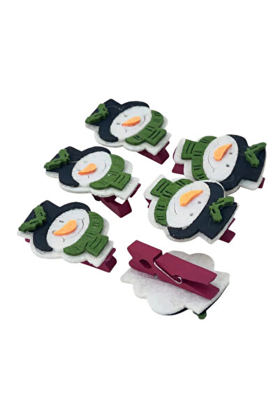 Generic Brand Set 6 cleme decorative din lemn Crăciun, modele om de zăpadă, a...