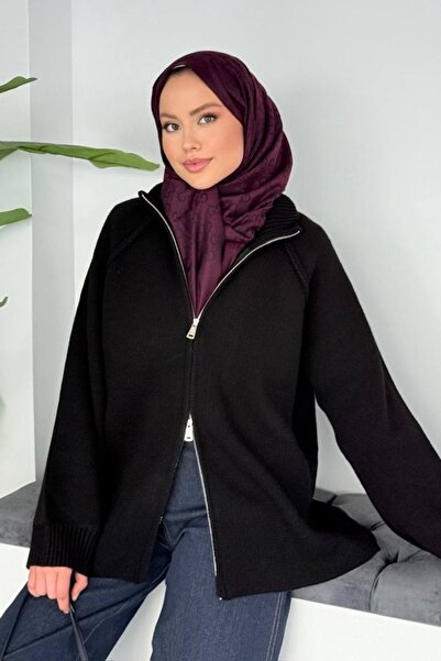 Molly Nelly High Collar Double Zipper Knitwear Women's Cardigan Jacket