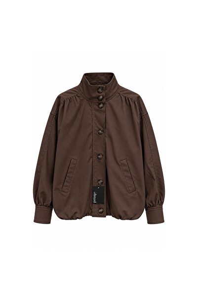 praye Stand Collar Buttoned Jacket Brown