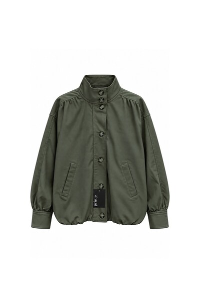 praye Stand Collar Buttoned Jacket Khaki