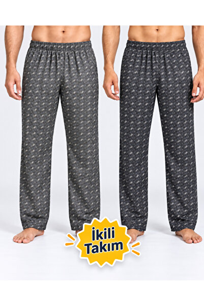 DONEX Erkek Pijama Füme ve İndigo İkili Takım