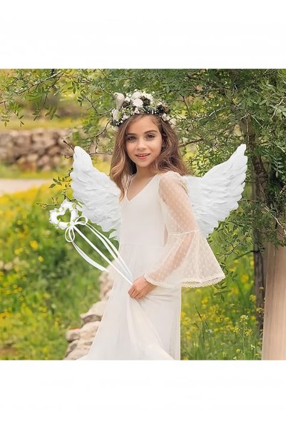 GGEROU 3-Piece Wings Costume Feather Wings and Halo