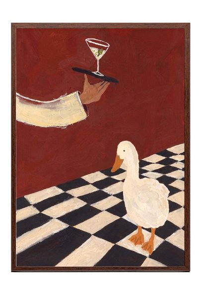 Postifull Duck and Beverage Presentation Poster – Brown Framed Artwork No:180255