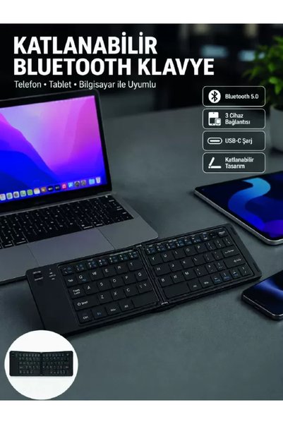 LEXROO Katlanabilir Bluetooth Klavye 3 Cihaz Bağlantılı Kablosuz Taşınabilir Klavye