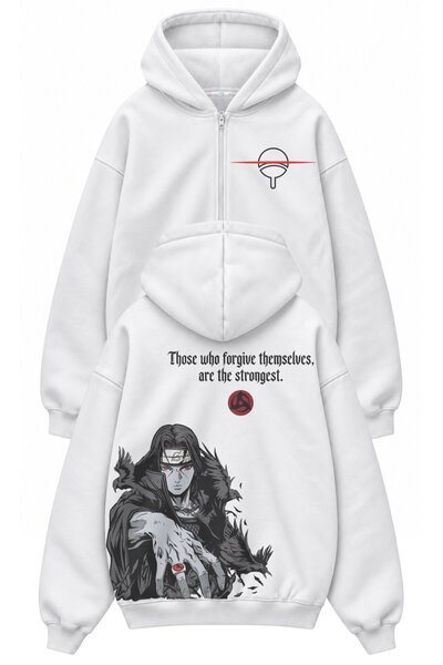 Fuddy Moda Hanorac unisex oversize cu glugă și fermoar, cu imprimeu Naruto It...