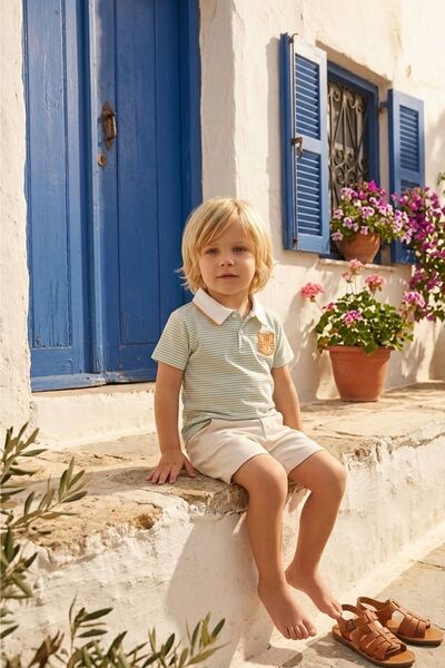 Minycenter Baby Boy Striped Pola Collared Top and Bottom Set 3 Months-36 Mont...