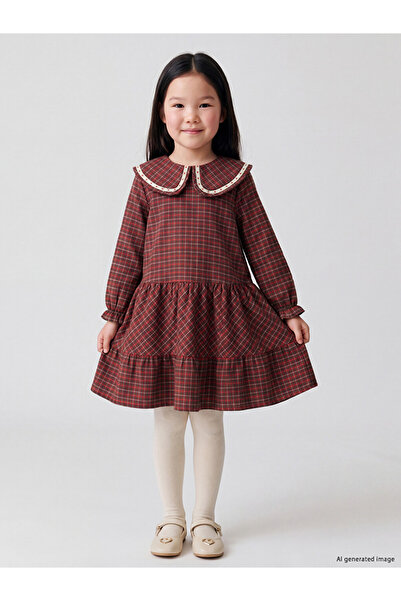LC Waikiki Esvab • Modern & Distinctive Checkered Embroidered Girls' Gabardin...