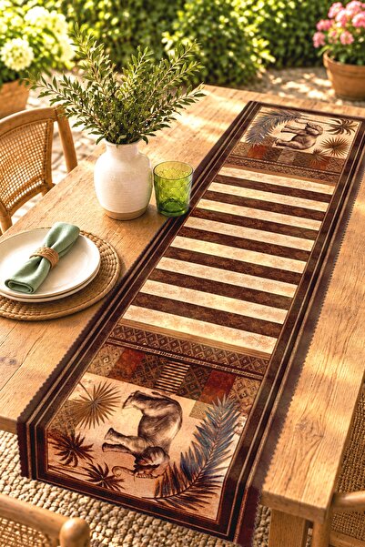 EVPANYA African Elephant and Leaves Patterned Runner/Tablecloth/Placemat