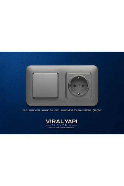 VİKO Linnera Life Granit Grisi Anahtar+Topraklı Priz + İkili Çerçeve