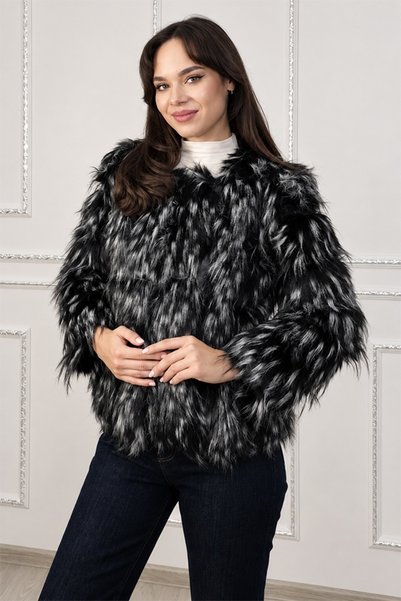 FashionForYou Geacă de damă SORELLA din blană sintetică, cu inserții din piel...