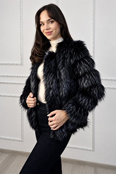 FashionForYou Jachetă de damă SORELLA din blană sintetică, cu inserții din pi...