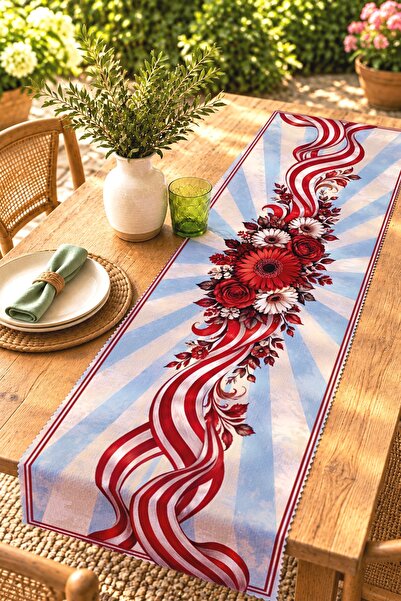 EVPANYA Red Striped Leopard Patterned Runner / Tablecloth / Placemat