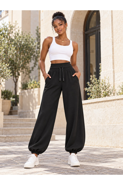 De Carte Women's Modal Fabric High Waist Loose Cut Elastic Leg Pants with Poc...