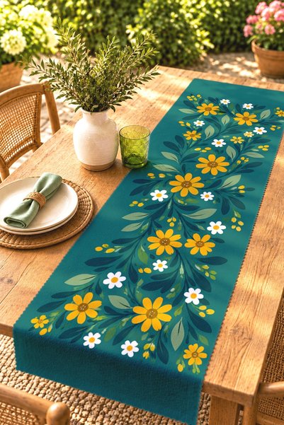 EVPANYA Cats from the Flower Patterned Runner / Tablecloth / Placemat