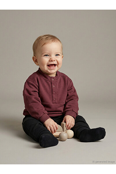 LC Waikiki Nevavm Farkıyla Lcw Baby Bordo Baby Boy Thick Sweatshirt and Sweat...