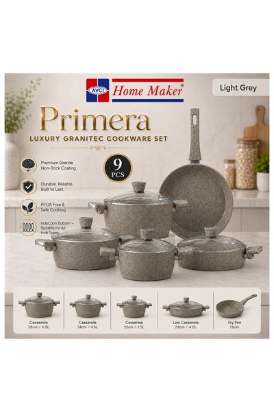 AVCI HOME MAKER Primera Granitec 9 Piece Non-Stick Cookware Set With Glass Li...