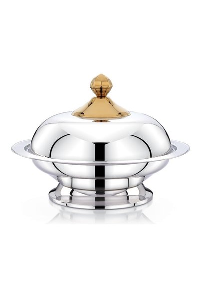 AVCI HOME MAKER Glanza Round Kozi Dish with Stand 30 cm, Silver / Gold