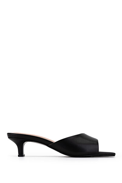 Tamer Tanca Women's Genuine Leather Black Heeled Slippers