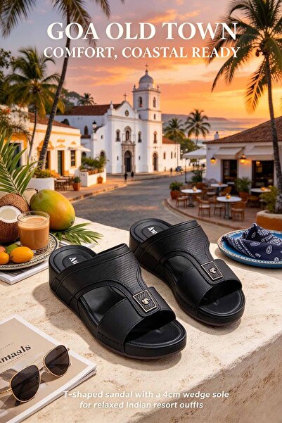 Amity Footwear KSA صندل رجالي بحزام على شكل حرف T - الجزء العلوي بنقشة منقطة ...