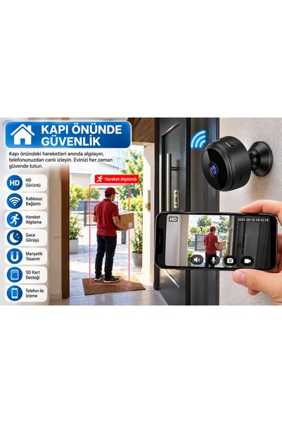 YDGR A9 Mini WiFi Kablosuz Güvenlik Kamerası HD Görüntülü Telefon Bağlantılı Ev Ofis Araç İçi İzleme Kamerası