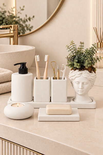 betonmall Concrete Bathroom Accessory Set over Sink Organizer Liquid Solid So...