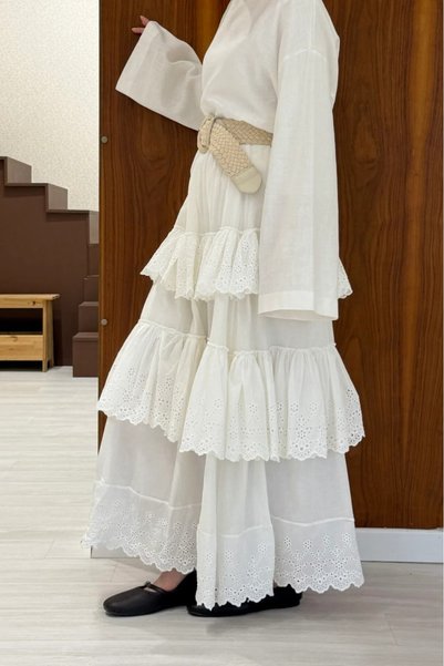 fayaboutique.com Beyaz Kat Kat Guipure Etek