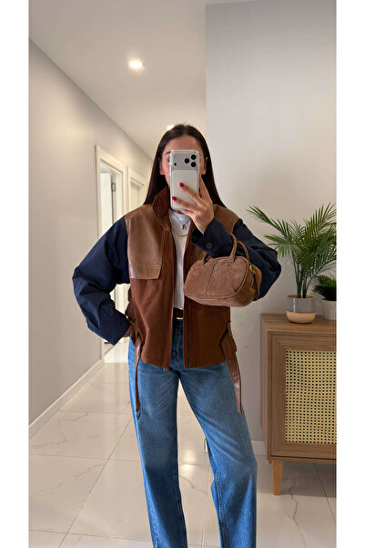 BİRCANÇİL Choldy Brown Belted Leather Detailed Jacket