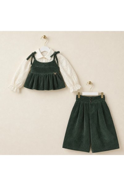 Miabanbin Velvet 3-Piece Set Shirt Blouse Trousers Green