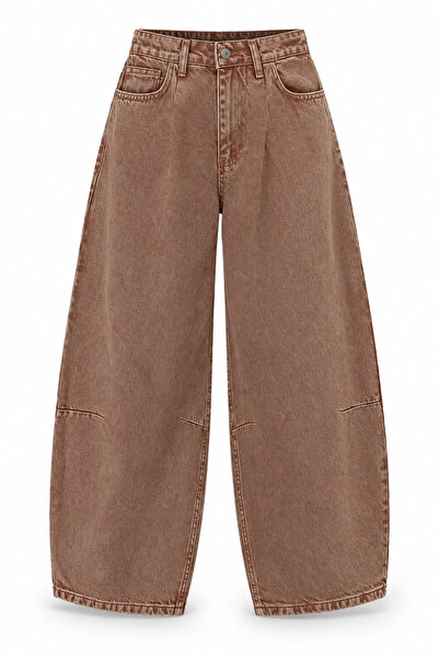 Purple by Banu Camel Beli Lastikli Balon Jean Pantolon