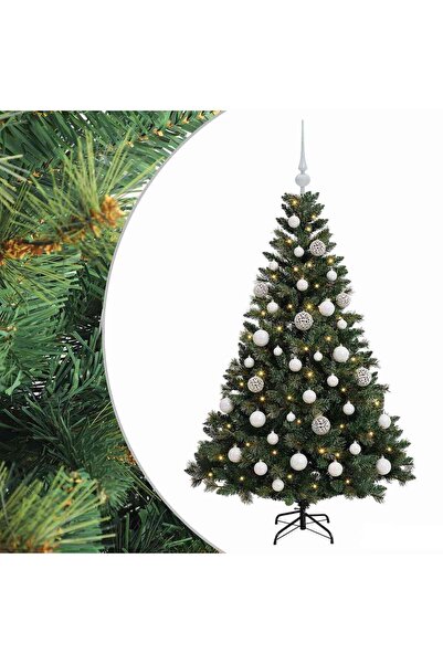 vidaxl Brad de Crăciun artificial cu globuri 120 cm 150 LED-uri