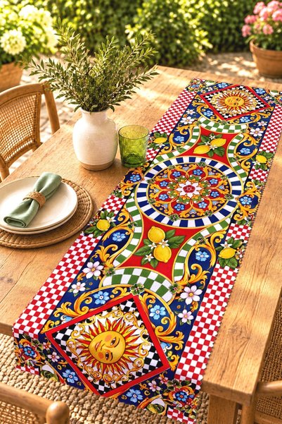 EVPANYA Sun and Lemons Patterned Runner / Tablecloth / Placemat