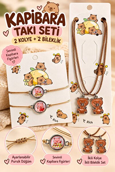 Generic Brand 2-Pack Capybara Bracelet and Necklace Set for Girls, Boys, and Friends