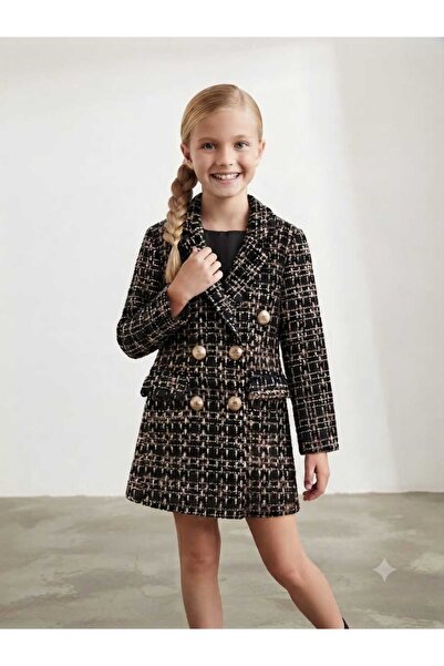 Yami Kids Tüvit Kumaş, Gold Düğmeli, Blazer Kız Çocuk Ceket