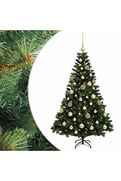 vidaxl Brad de Crăciun artificial cu globuri 120 cm 150 LED-uri