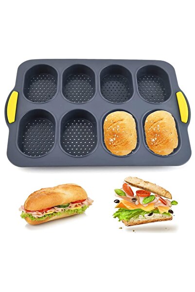 Noonedibs Tavă de pâine din silicon pentru copt, mini baghete, chifle hot dog...