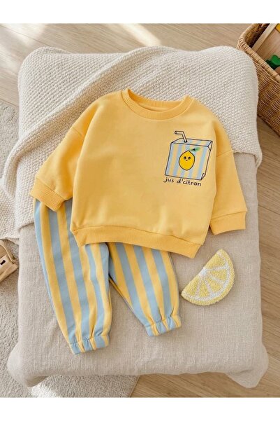 Valia Baby طقم علوي وسفلي مخطط للجنسين من القطن بنسبة 100% من ليموناد
